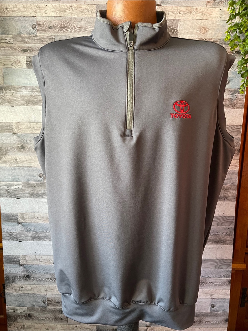 Toyota Grey Sleeveless Quarter-Zip Vest with Red Logo